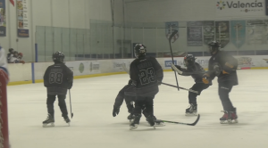 Flyers on the ice after just scoring a goal
